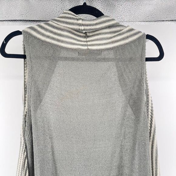 BCBGMaxazria Gray White Striped Sleeveless Open Front High Low Duster Cardigan - Picture 12 of 15